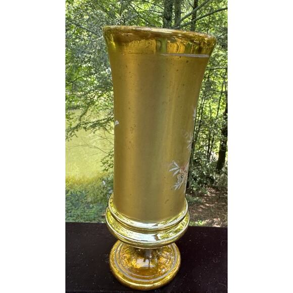 Gold Czech Bohemia Egermann Blown Glass Hand Painted Gold Gilt Vase - Picture 2 of 13